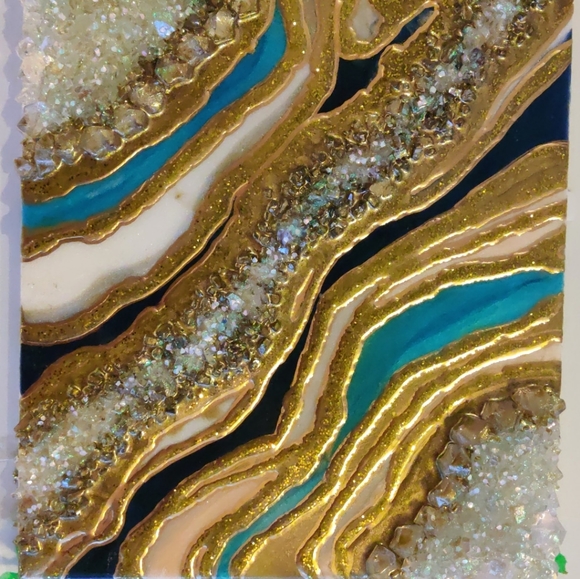 Blue and Gold- Geode art piece (Resin) - Picture 3 of 5